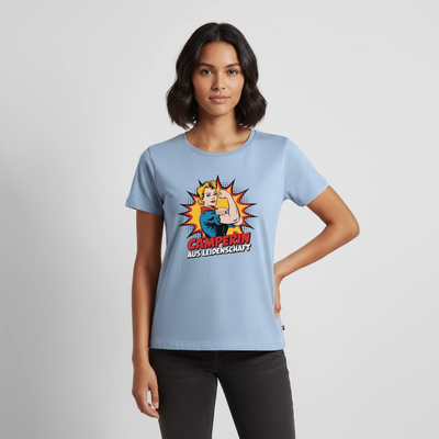 Camperin aus Leidenschaft - Damen Camping T-Shirt - Hellblau