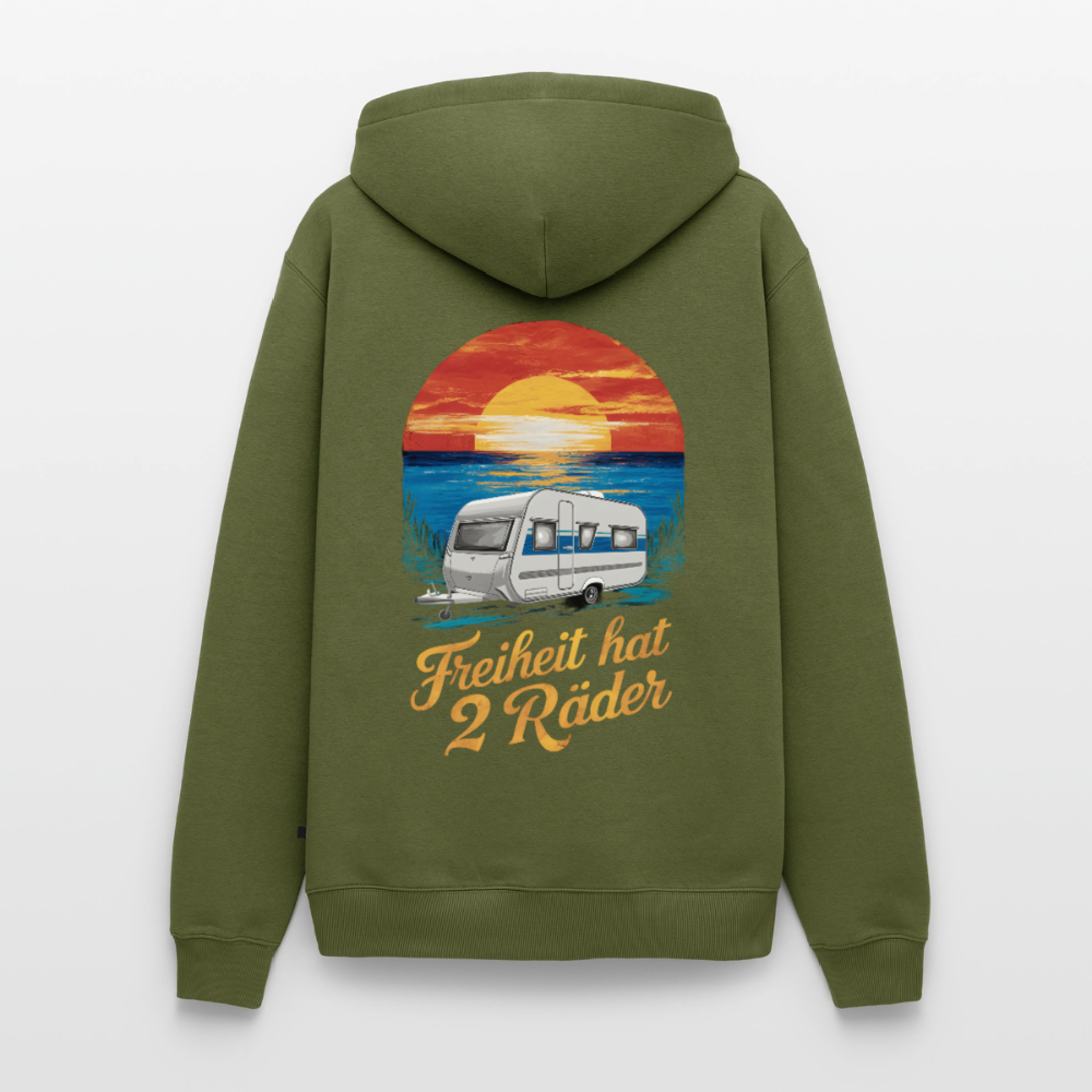 Freiheit hat 2 Räder - Herren Camping Hoodie - Wohnwagen - Khaki
