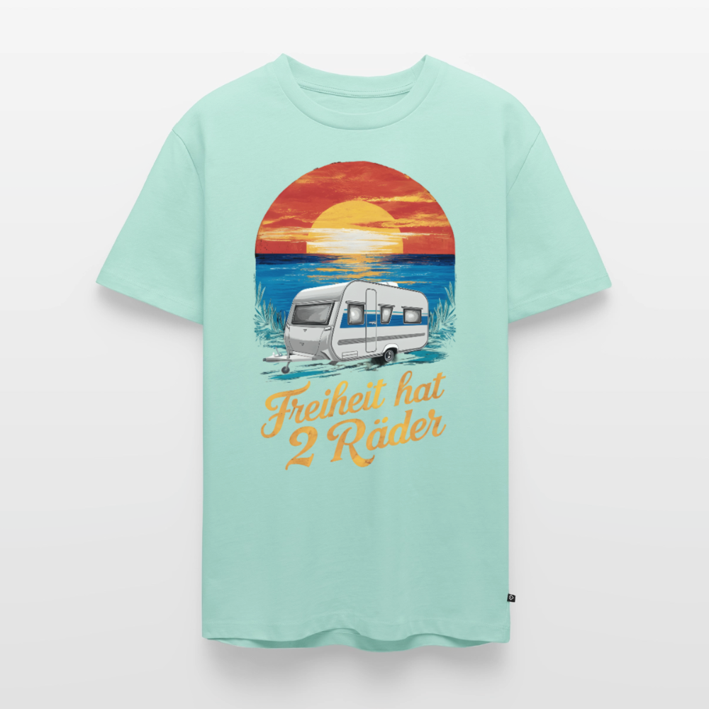 Freiheit hat 2 Räder - Herren Camping T-Shirt - Wohnwagen - Mint 