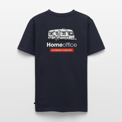 Wohnwagen Homeoffice - Herren Camping T-Shirt - Rückendruck - Navy