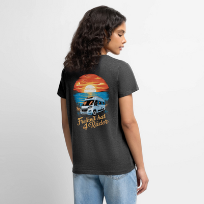 Freiheit hat 4 Räder - Damen Camping T-Shirt - Van - Anthrazit meliert