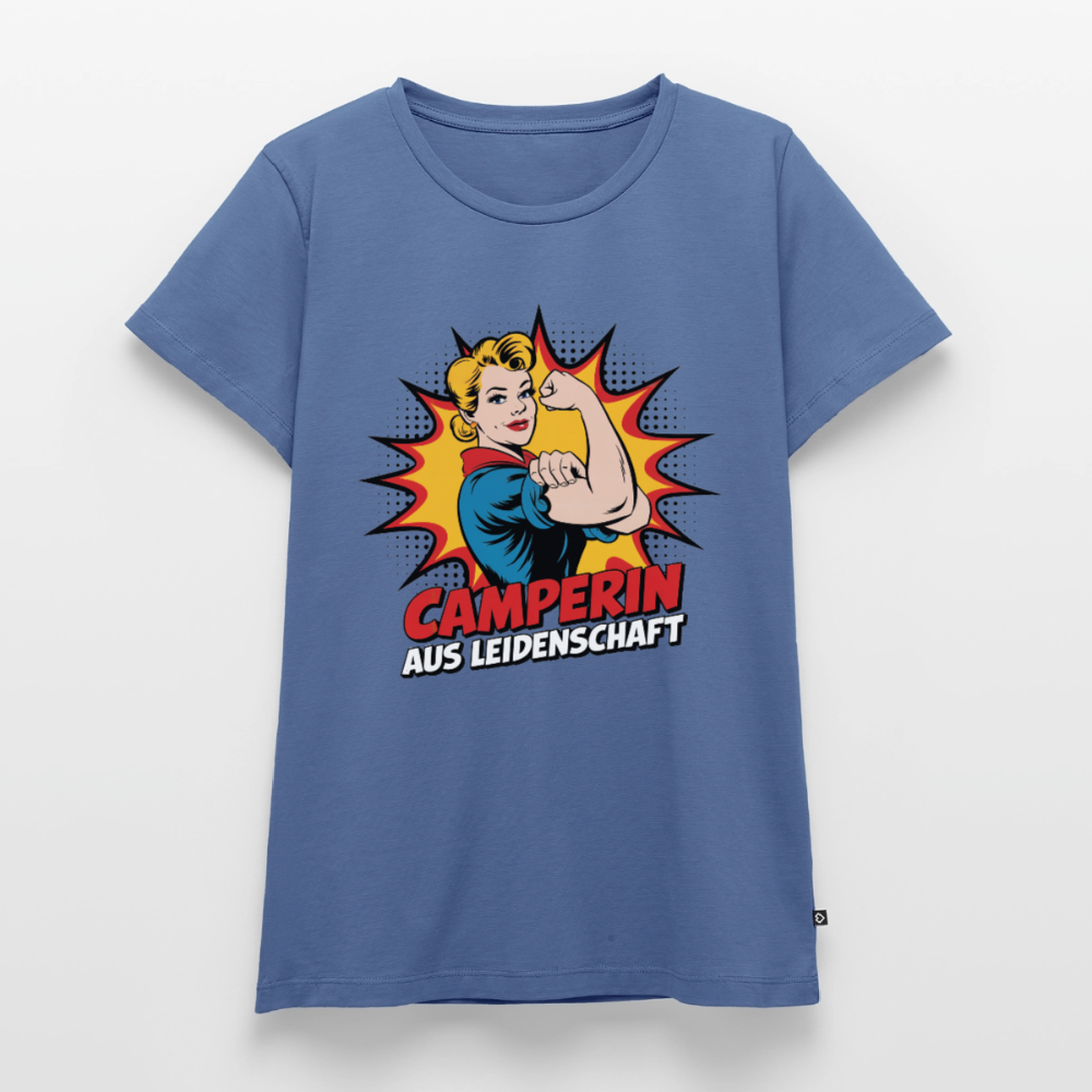 Camperin aus Leidenschaft - Damen Camping T-Shirt - Taubenblau