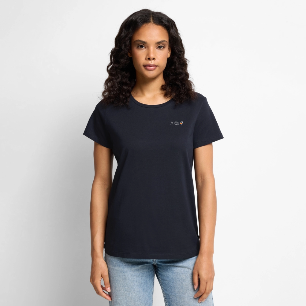 Sonne Wohnwagen Aperol - Damen Camping T-Shirt - Navy