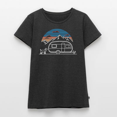 Wohnwagen mit Hund - Damen Camping T-Shirt - Anthrazit meliert