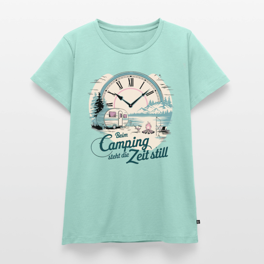 Zeit steht still - Damen Camping T-Shirt - Wohnwagen - Mint 