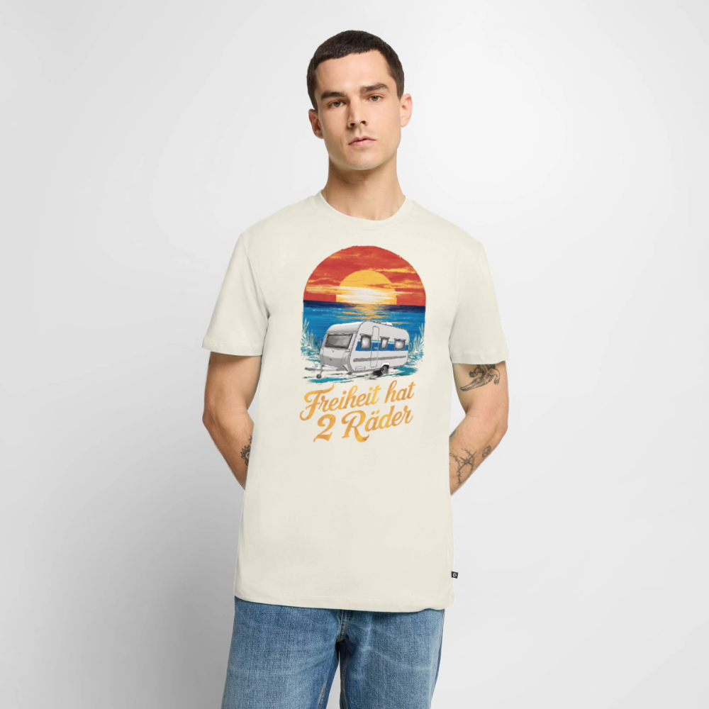 Freiheit hat 2 Räder - Herren Camping T-Shirt - Wohnwagen - Naturweiß