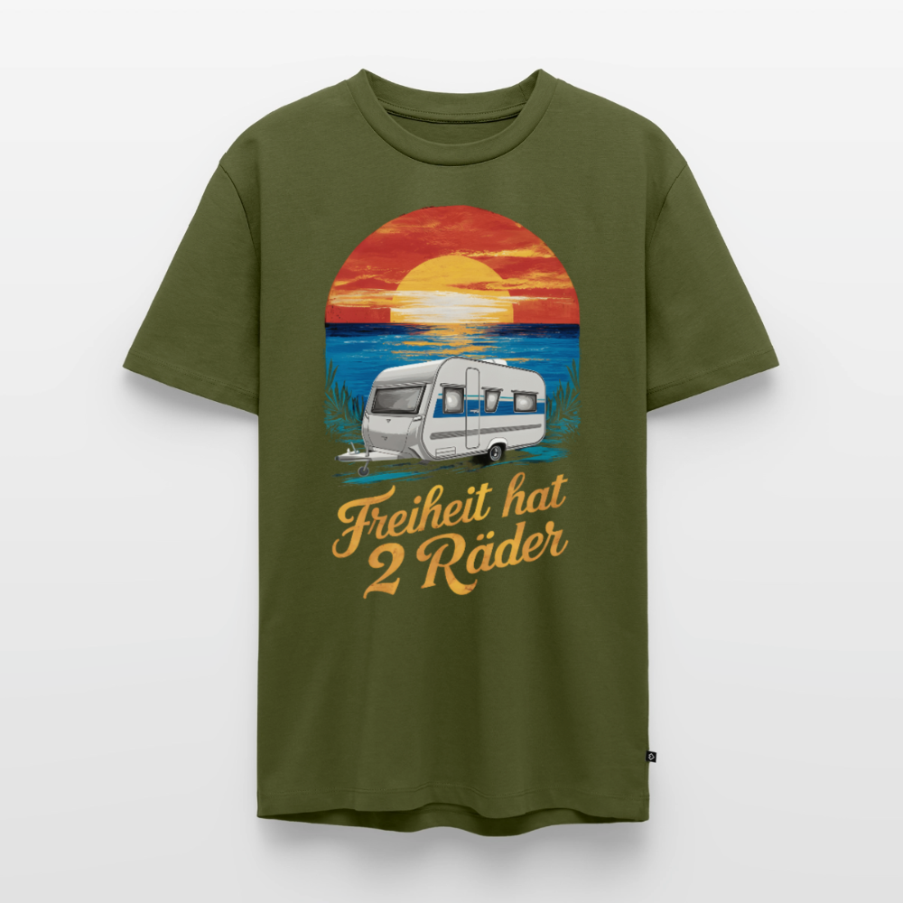 Freiheit hat 2 Räder - Herren Camping T-Shirt - Wohnwagen - Khaki