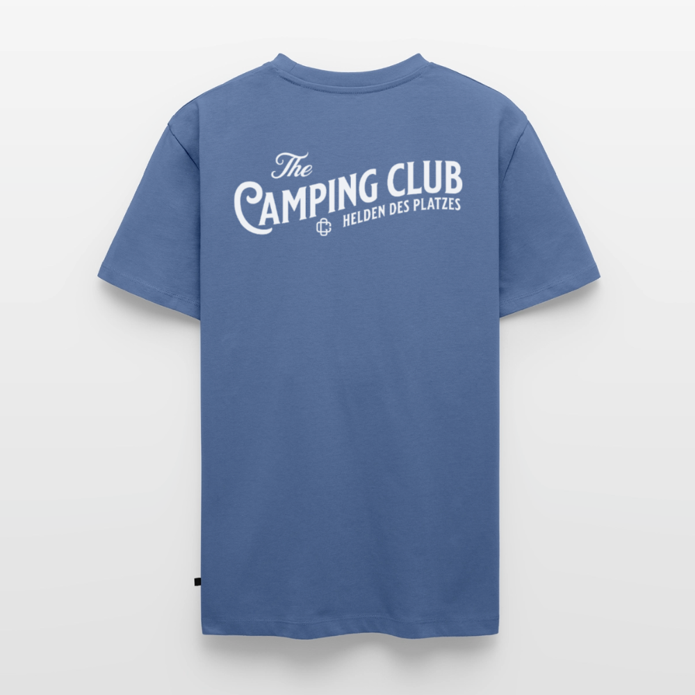 Vintage Camping Club - Herren Camping T-Shirt - Rückendruck - Taubenblau