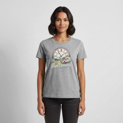 Zeit steht still - Damen Camping T-Shirt - Wohnmobil - Grau meliert