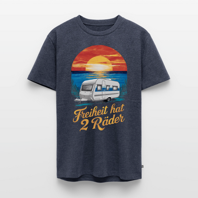 Freiheit hat 2 Räder - Herren Camping T-Shirt - Wohnwagen - Jeansblau 