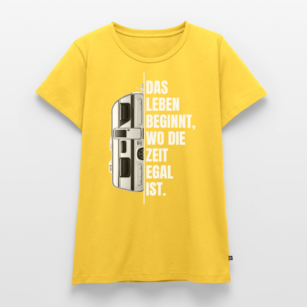 Camping ist Zeitlos - Damen Camping T-Shirt - Wohnwagen - Sonnengelb