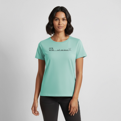 Auf und Davon - Damen Camping T-Shirt - Wohnmobil - Mint 