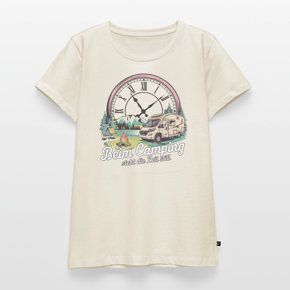 Zeit steht still - Damen Camping T-Shirt - Wohnmobil - Naturweiß