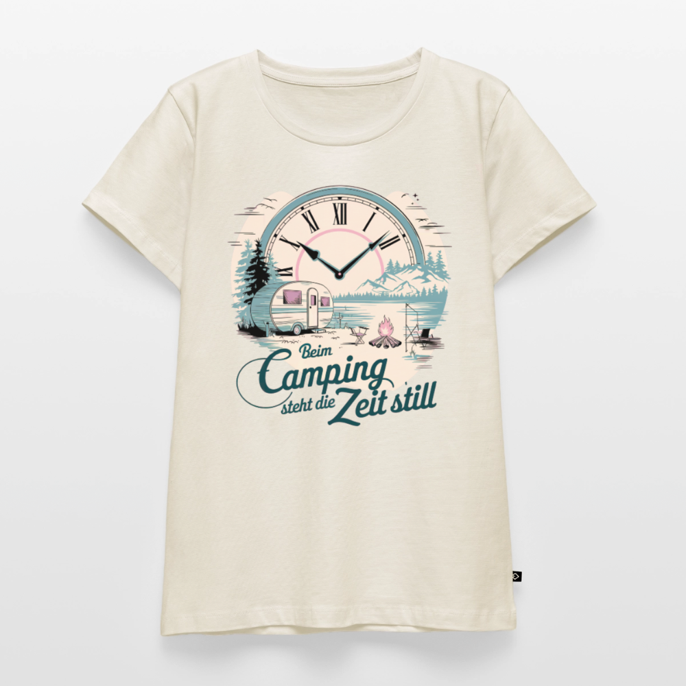 Zeit steht still - Damen Camping T-Shirt - Wohnwagen - Naturweiß