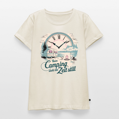 Zeit steht still - Damen Camping T-Shirt - Wohnwagen - Naturweiß