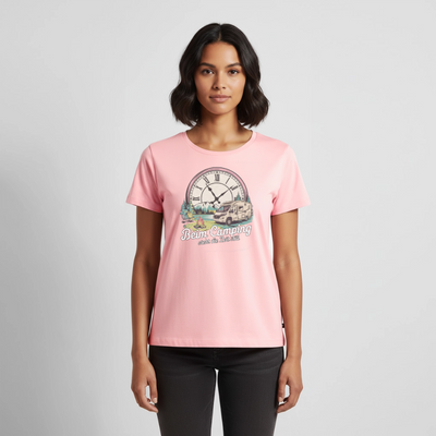 Zeit steht still - Damen Camping T-Shirt - Wohnmobil - Rosa