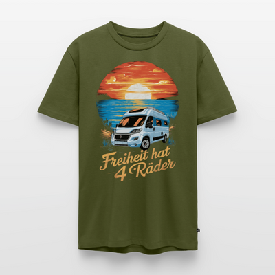 Freiheit hat 4 Räder - Herren Camping T-Shirt - Vanlife - Khaki