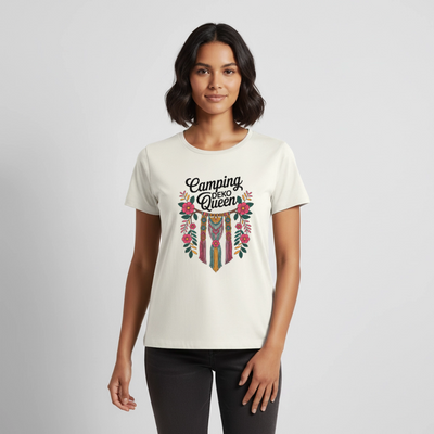 Camping Deko Queen - Damen Camping T-Shirt - Naturweiß