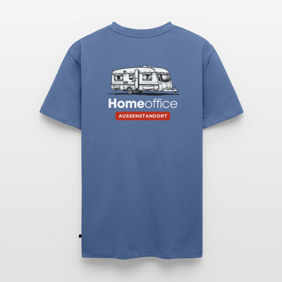 Wohnwagen Homeoffice - Herren Camping T-Shirt - Rückendruck - Taubenblau