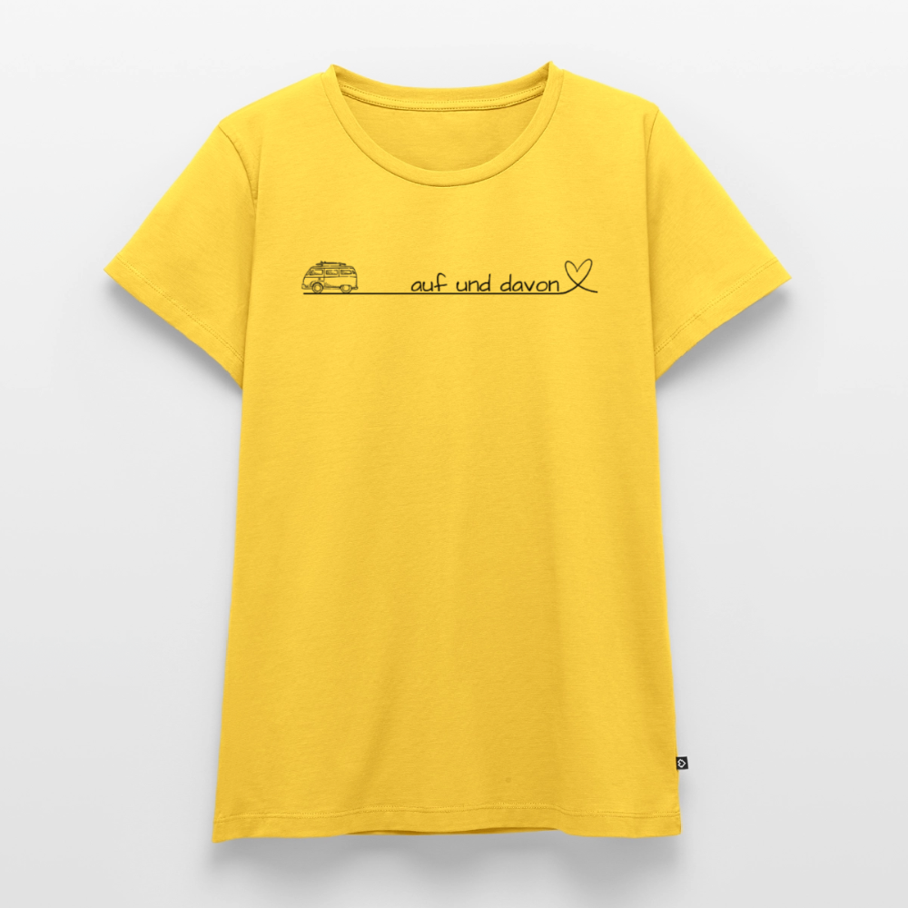 Auf und Davon - Damen Camping T-Shirt - Bulli - Sonnengelb