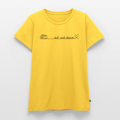 Auf und Davon - Damen Camping T-Shirt - Bulli - Sonnengelb