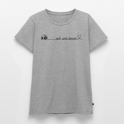 Auf und Davon - Damen Camping T-Shirt - Wohnwagen - Grau meliert