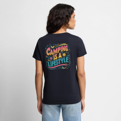 Camping is Lifestyle - Damen Camping T-Shirt - Navy