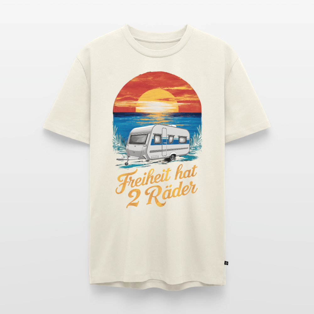 Freiheit hat 2 Räder - Herren Camping T-Shirt - Wohnwagen - Naturweiß
