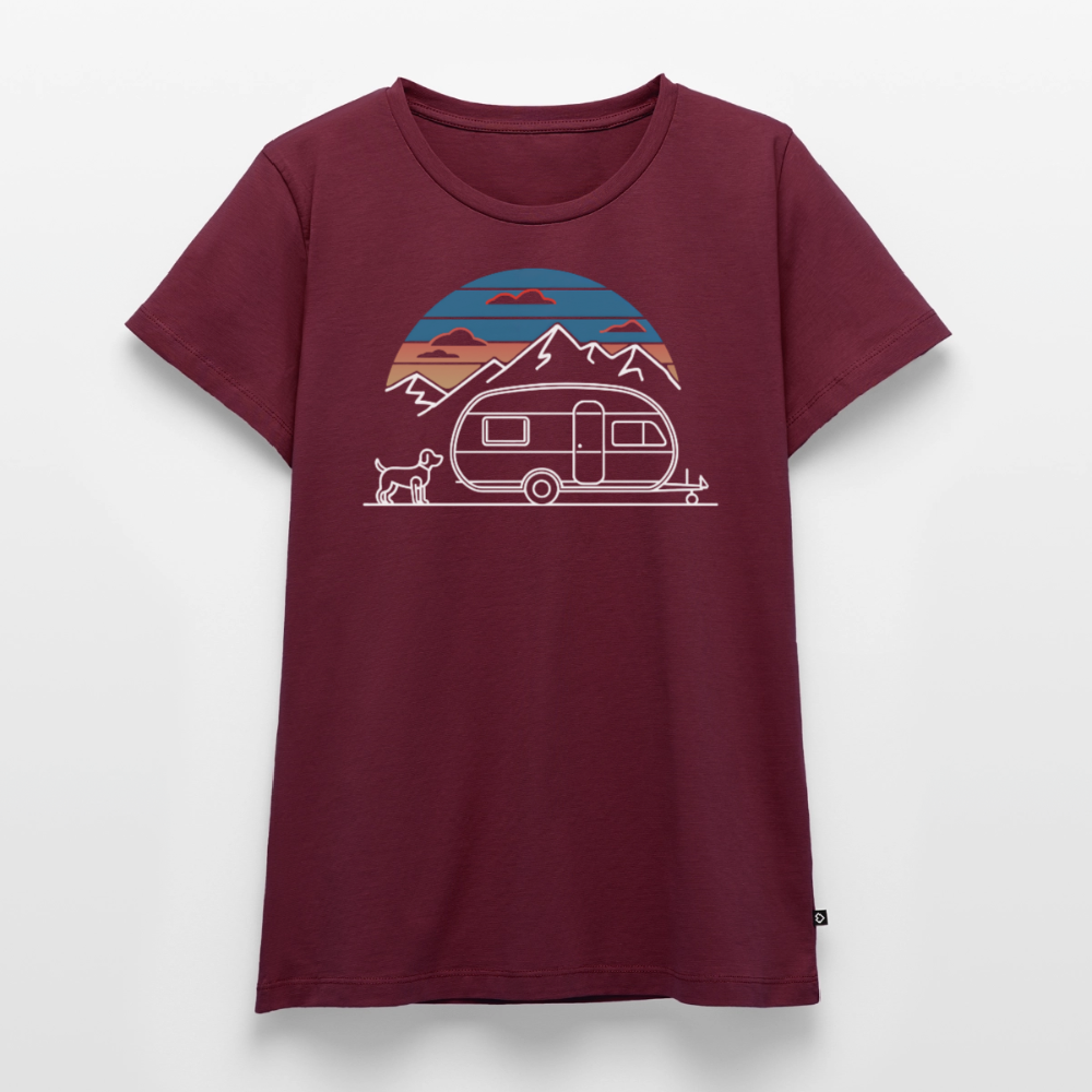 Wohnwagen mit Hund - Damen Camping T-Shirt - Burgunderrot