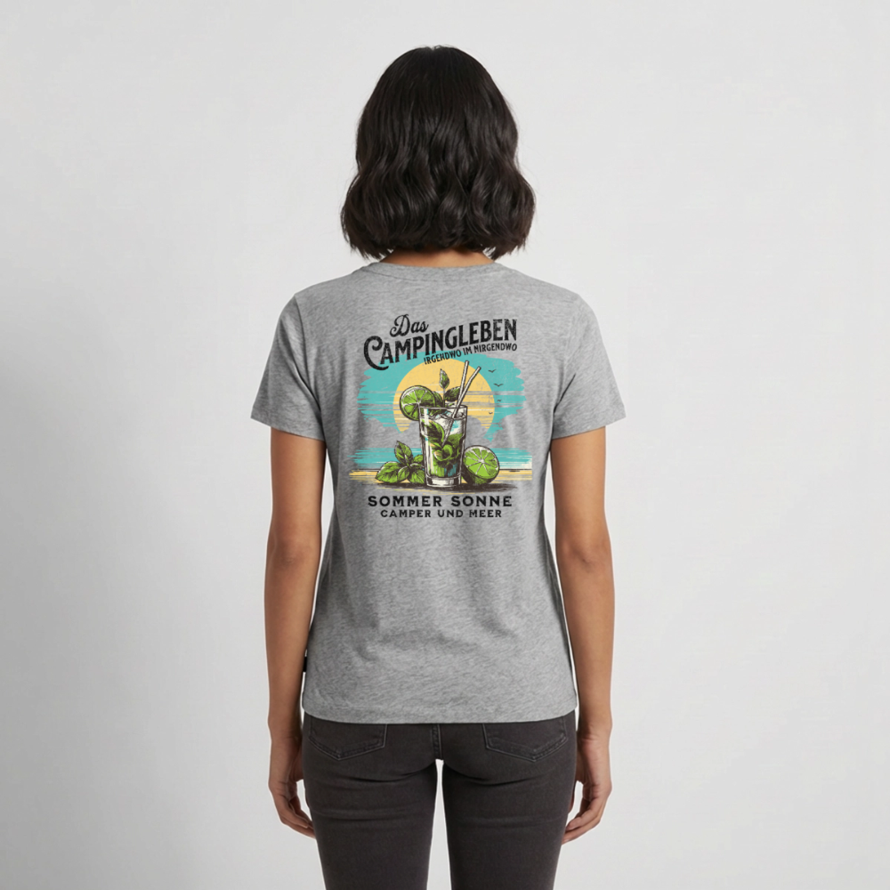 Das Campingleben - Damen Camping T-Shirt - Grau meliert