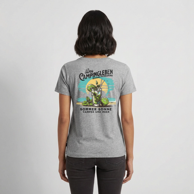 Das Campingleben - Damen Camping T-Shirt - Grau meliert
