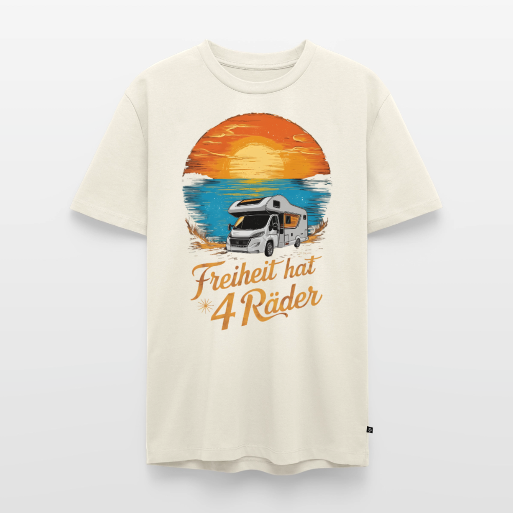 Freiheit hat 4 Räder - Herren Camping T-Shirt - Wohnmobil - Naturweiß