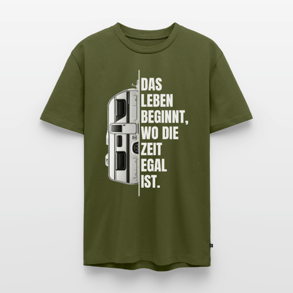 Camping ist Zeitlos - Herren Camping T-Shirt - Wohnwagen - Khaki