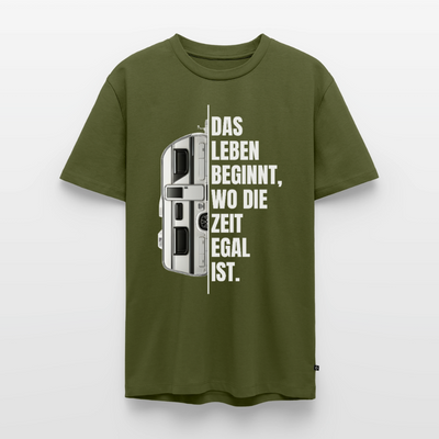 Camping ist Zeitlos - Herren Camping T-Shirt - Wohnwagen - Khaki