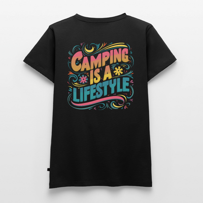 Camping is Lifestyle - Damen Camping T-Shirt - Schwarz