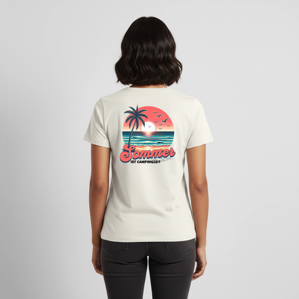 Sommer ist Campingzeit - Damen Camping T-Shirt - Naturweiß