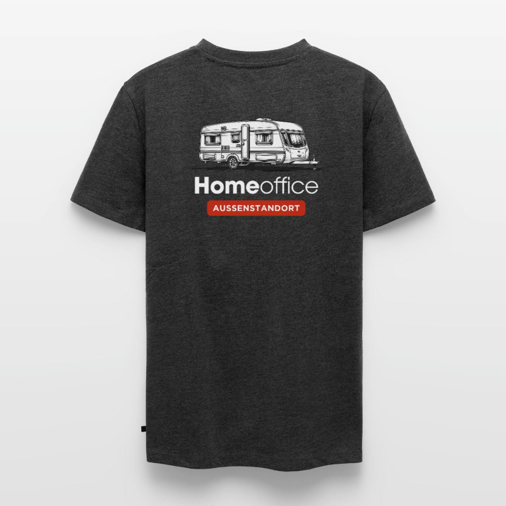 Wohnwagen Homeoffice - Herren Camping T-Shirt - Rückendruck - Anthrazit meliert