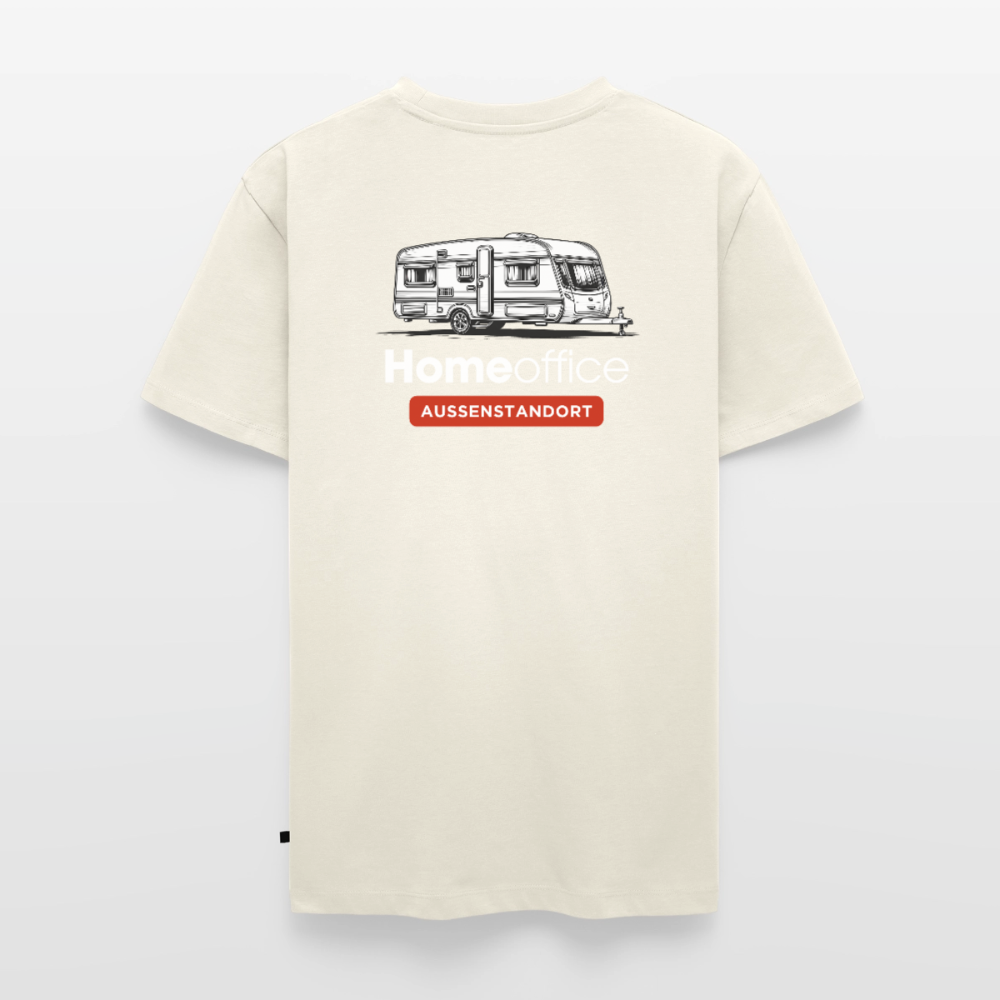 Wohnwagen Homeoffice - Herren Camping T-Shirt - Rückendruck - Naturweiß