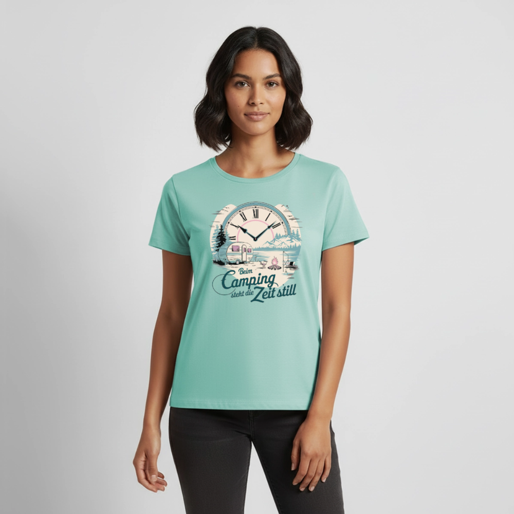 Zeit steht still - Damen Camping T-Shirt - Wohnwagen - Mint 