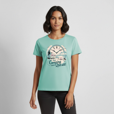 Zeit steht still - Damen Camping T-Shirt - Wohnwagen - Mint 