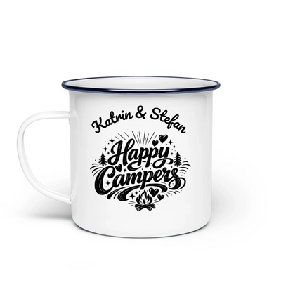 Happy Camper - Emaile Kaffeetasse - Personalisierbar